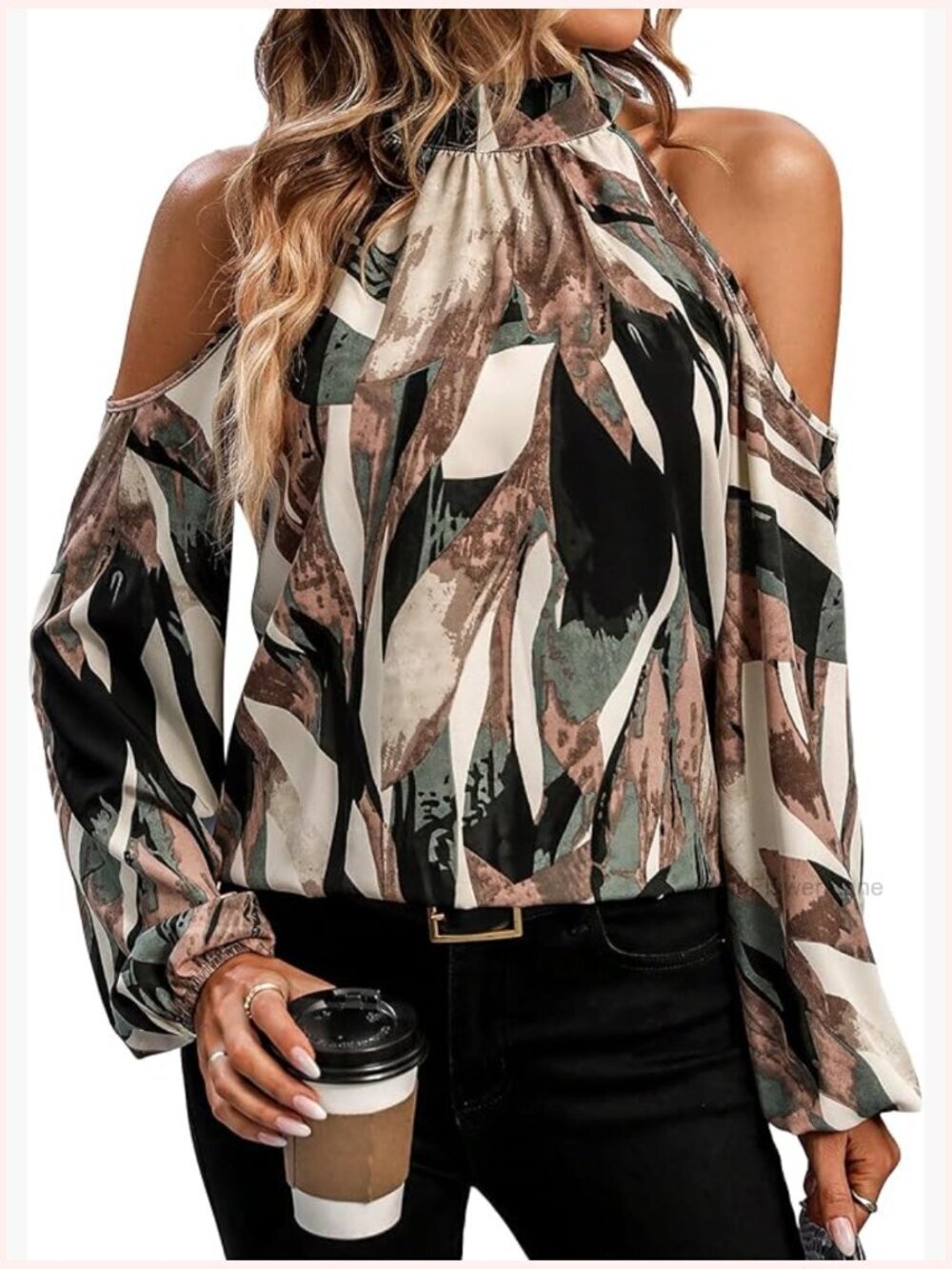 Cold Shoulder Long Sleeve Halter Top Blouse Trendy Dressy Casual Fall Boho